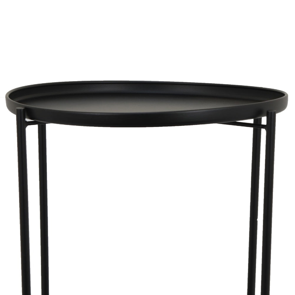 Addy Two-Tier Round Side Table with Tray Shelves Accent | Black Metal 24"