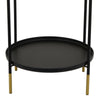 Addy Two-Tier Round Side Table with Tray Shelves Accent | Black Metal 24"
