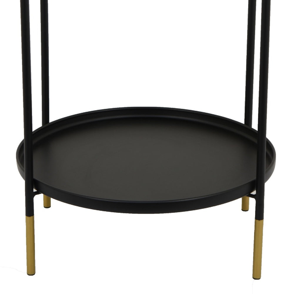 Addy Two-Tier Round Side Table with Tray Shelves Accent | Black Metal 24"