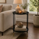 Addy Two-Tier Round Side Table with Tray Shelves Accent | Black Metal 24"