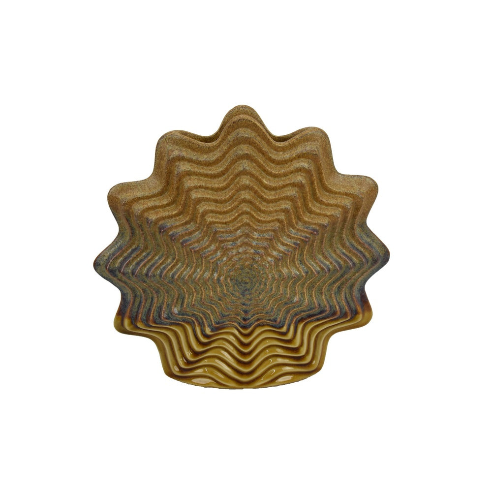 Gima Modern Vase with Wavy Sculptural Design | Brown Textured Ceramic 12"