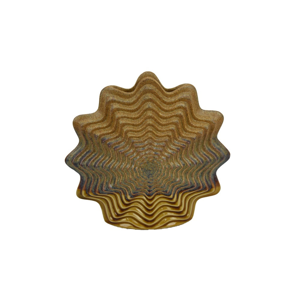 Gima Modern Vase with Wavy Sculptural Design | Brown Textured Ceramic 12"
