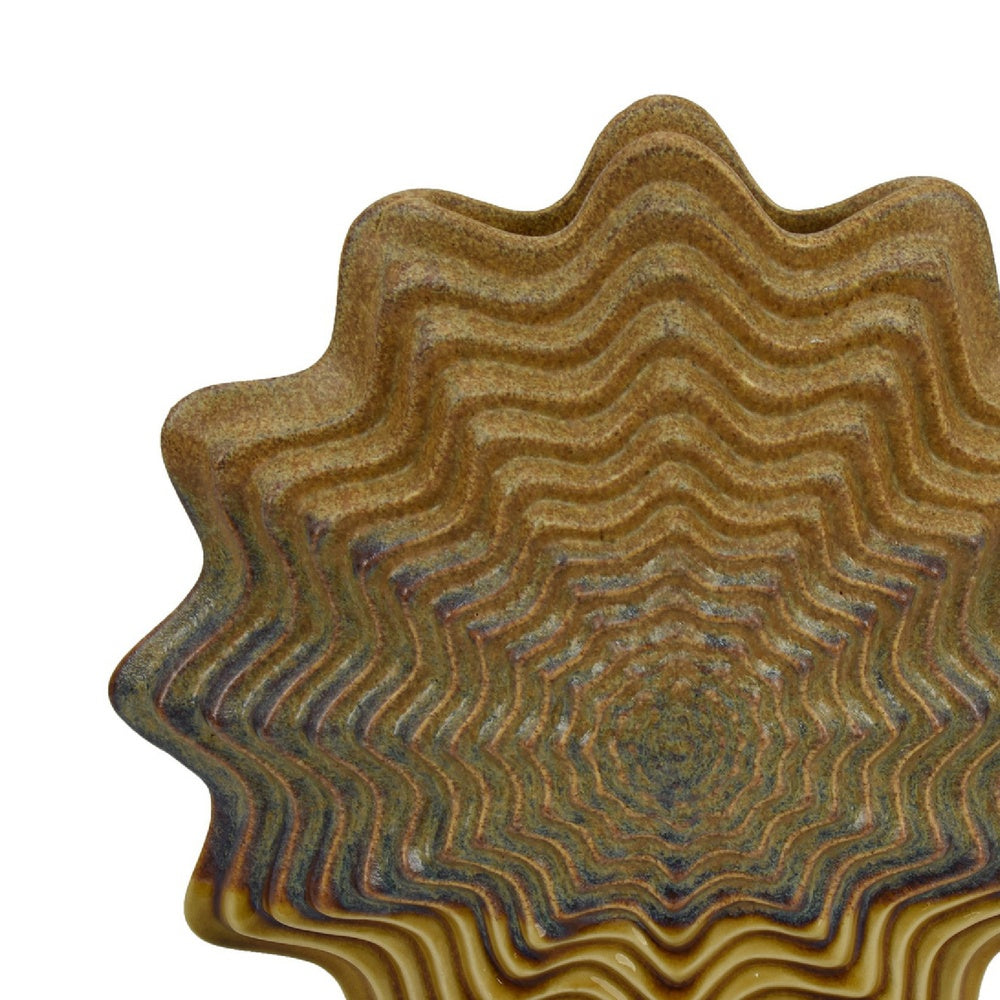 Gima Modern Vase with Wavy Sculptural Design | Brown Textured Ceramic 12"