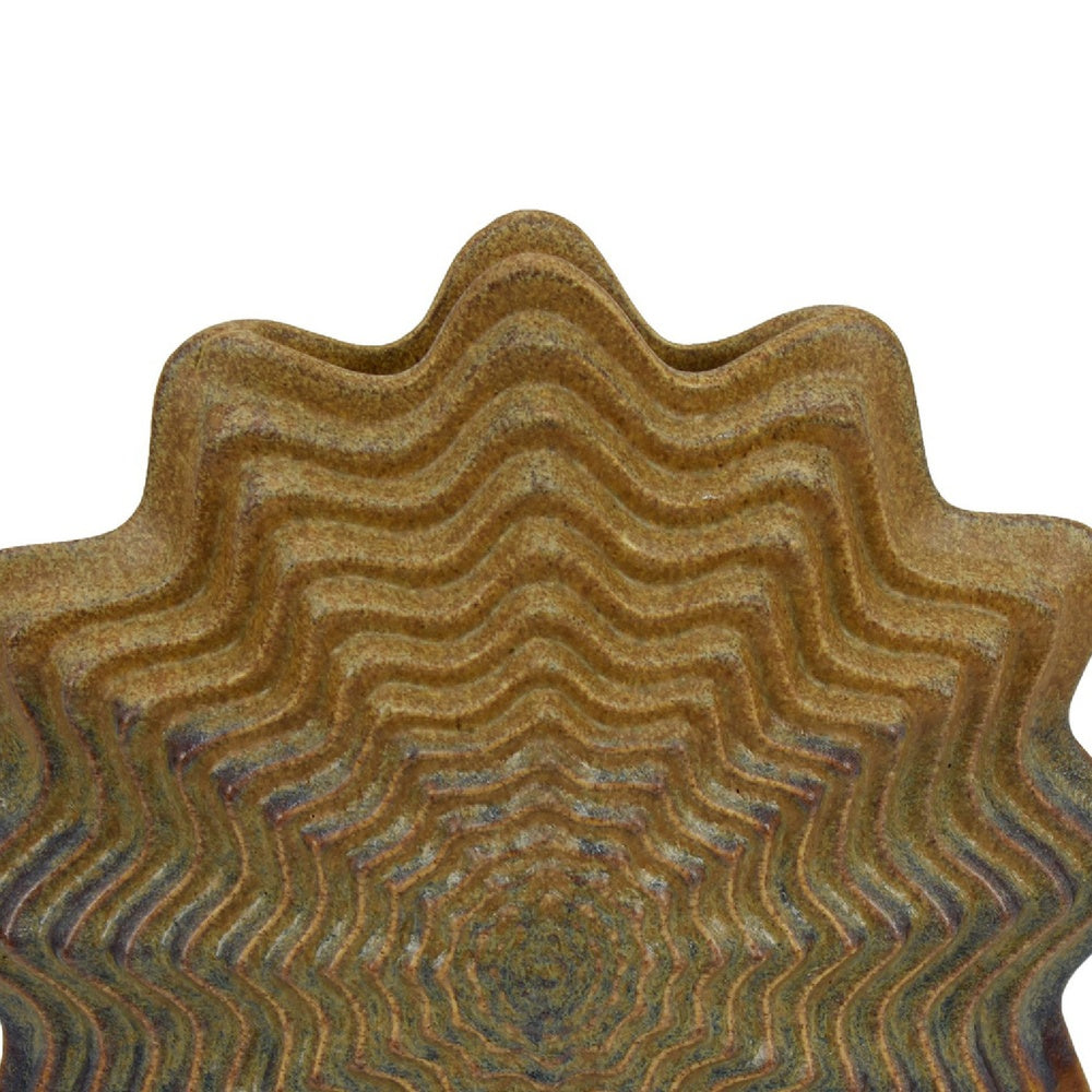 Gima Modern Vase with Wavy Sculptural Design | Brown Textured Ceramic 12"