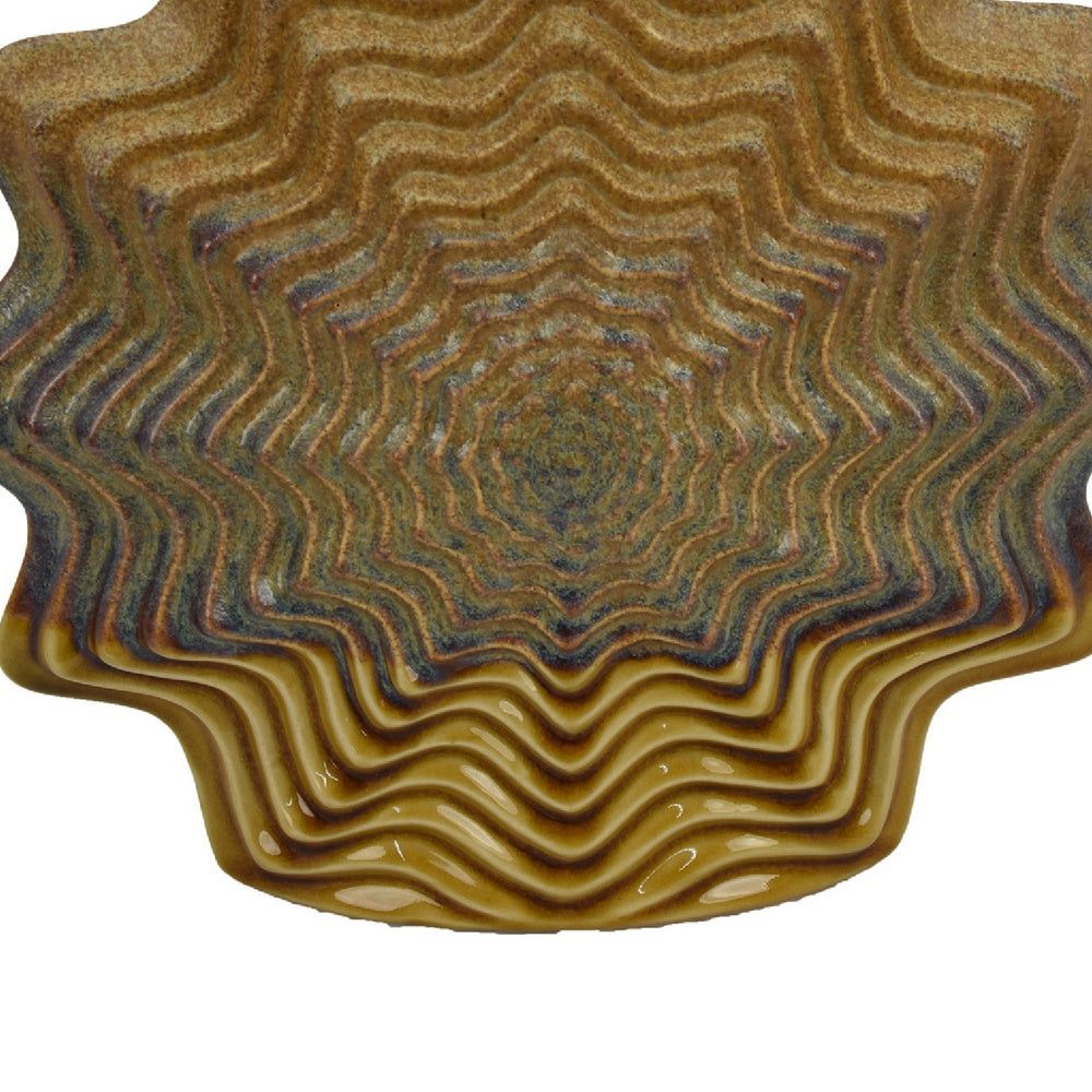 Gima Modern Vase with Wavy Sculptural Design | Brown Textured Ceramic 12"