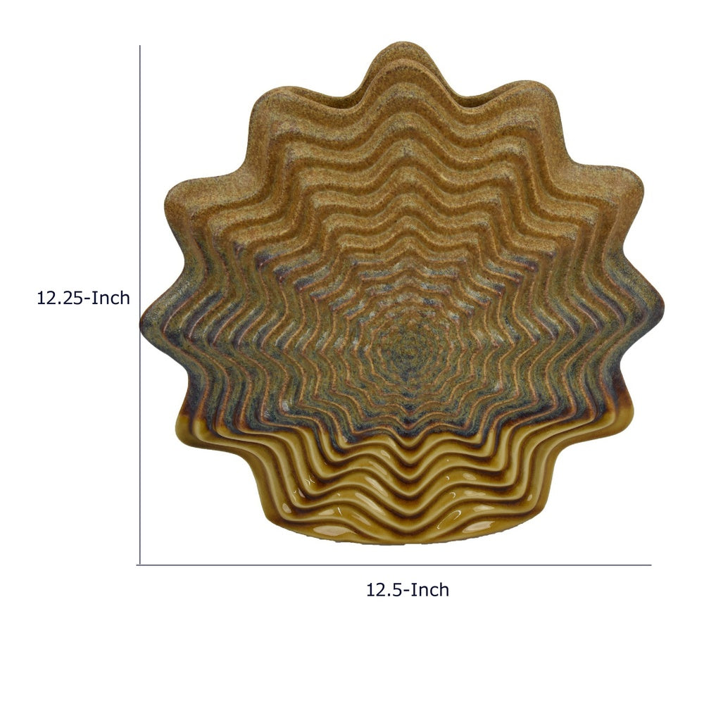 Gima Modern Vase with Wavy Sculptural Design | Brown Textured Ceramic 12"