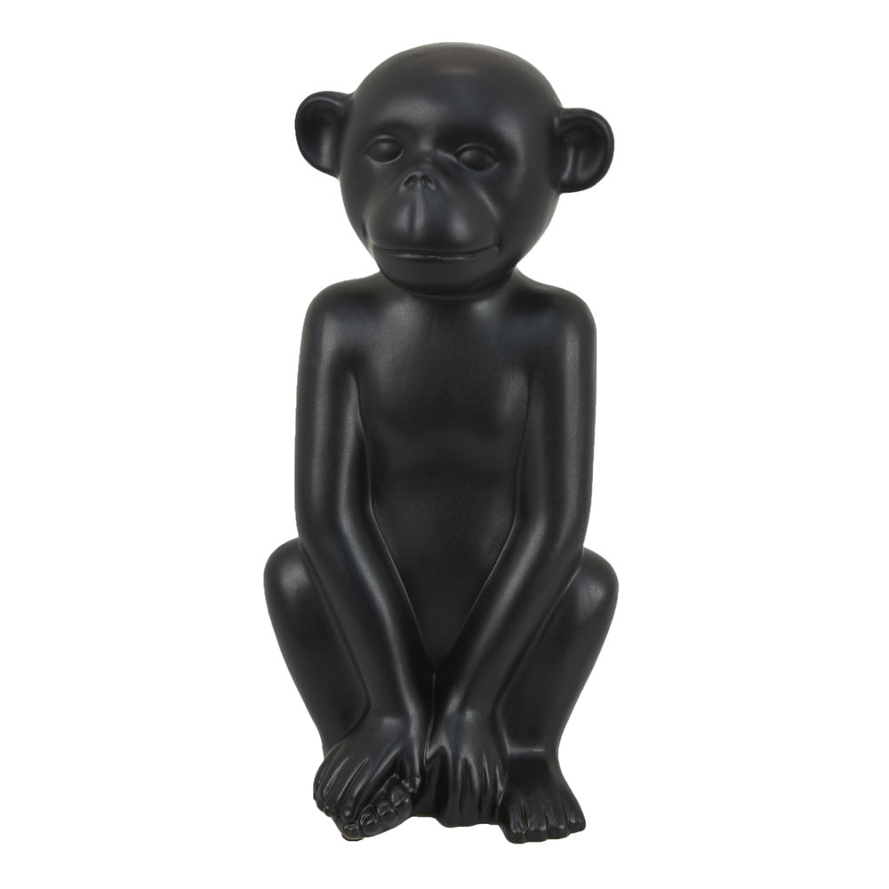 Nancy Decorative Monkey Sculpture in Seated Pose | Matte Black Ceramic 12"
