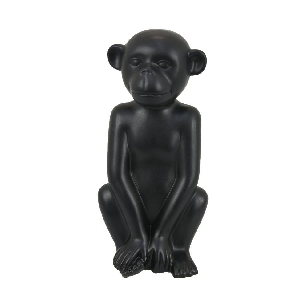 Nancy Decorative Monkey Sculpture in Seated Pose | Matte Black Ceramic 12"
