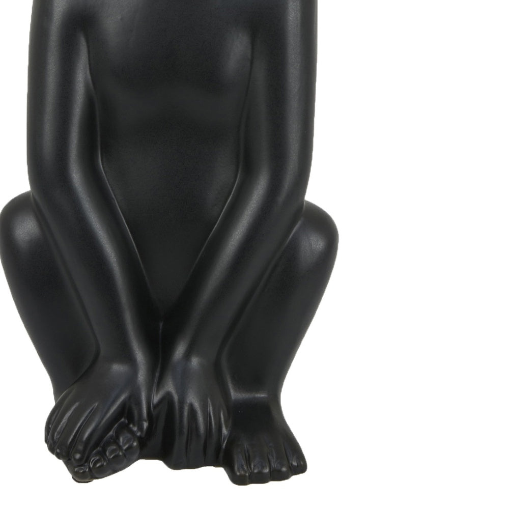 Nancy Decorative Monkey Sculpture in Seated Pose | Matte Black Ceramic 12"