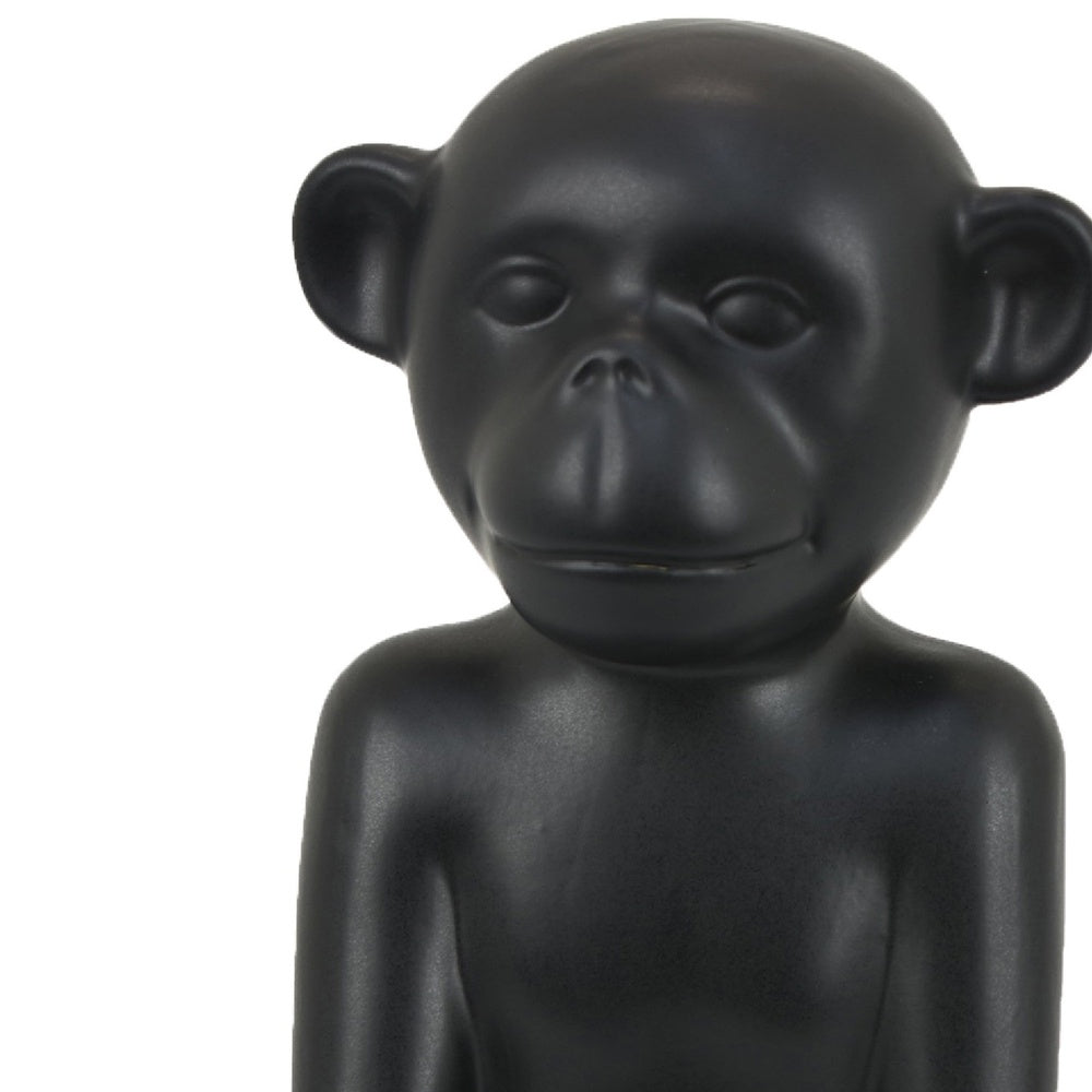 Nancy Decorative Monkey Sculpture in Seated Pose | Matte Black Ceramic 12"