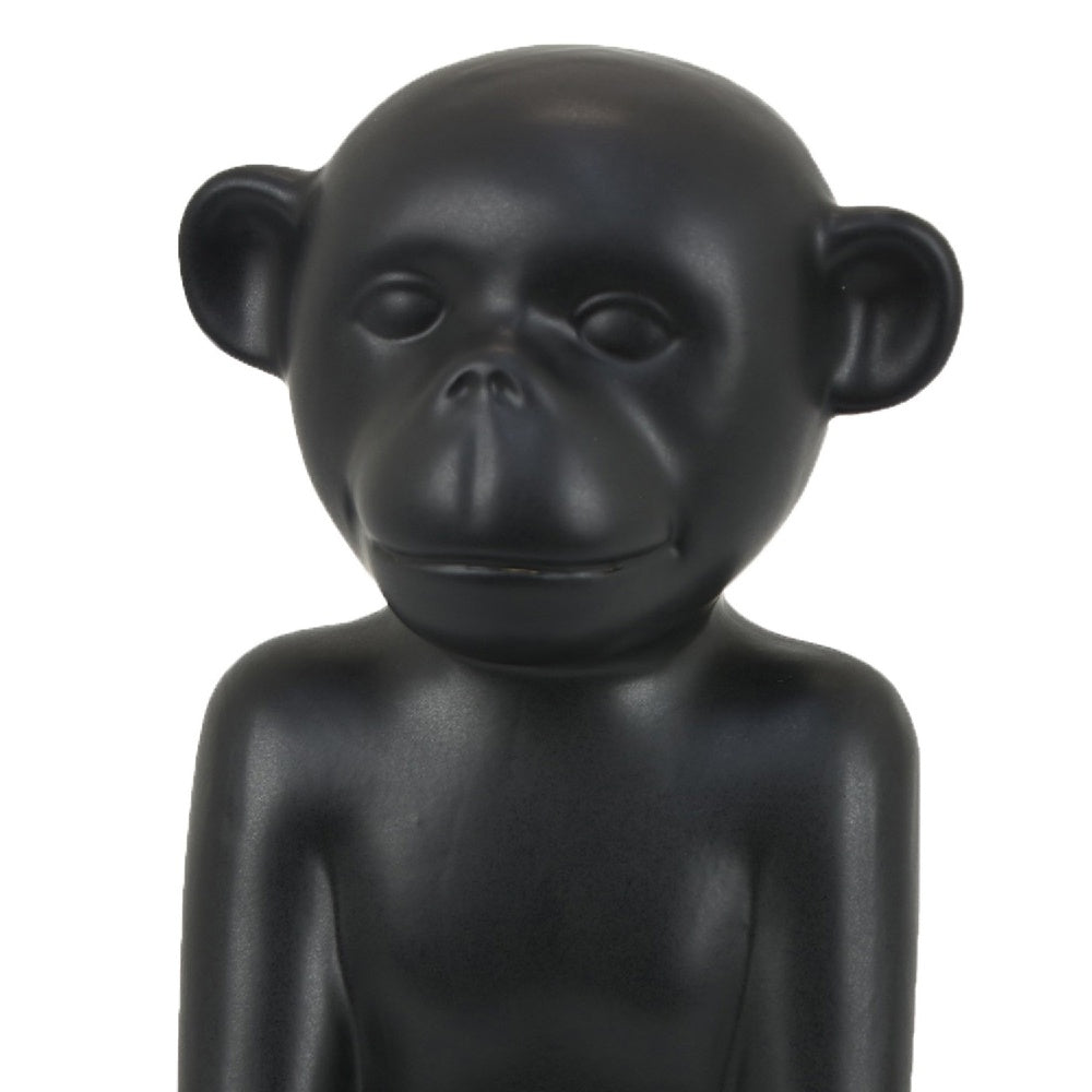 Nancy Decorative Monkey Sculpture in Seated Pose | Matte Black Ceramic 12"