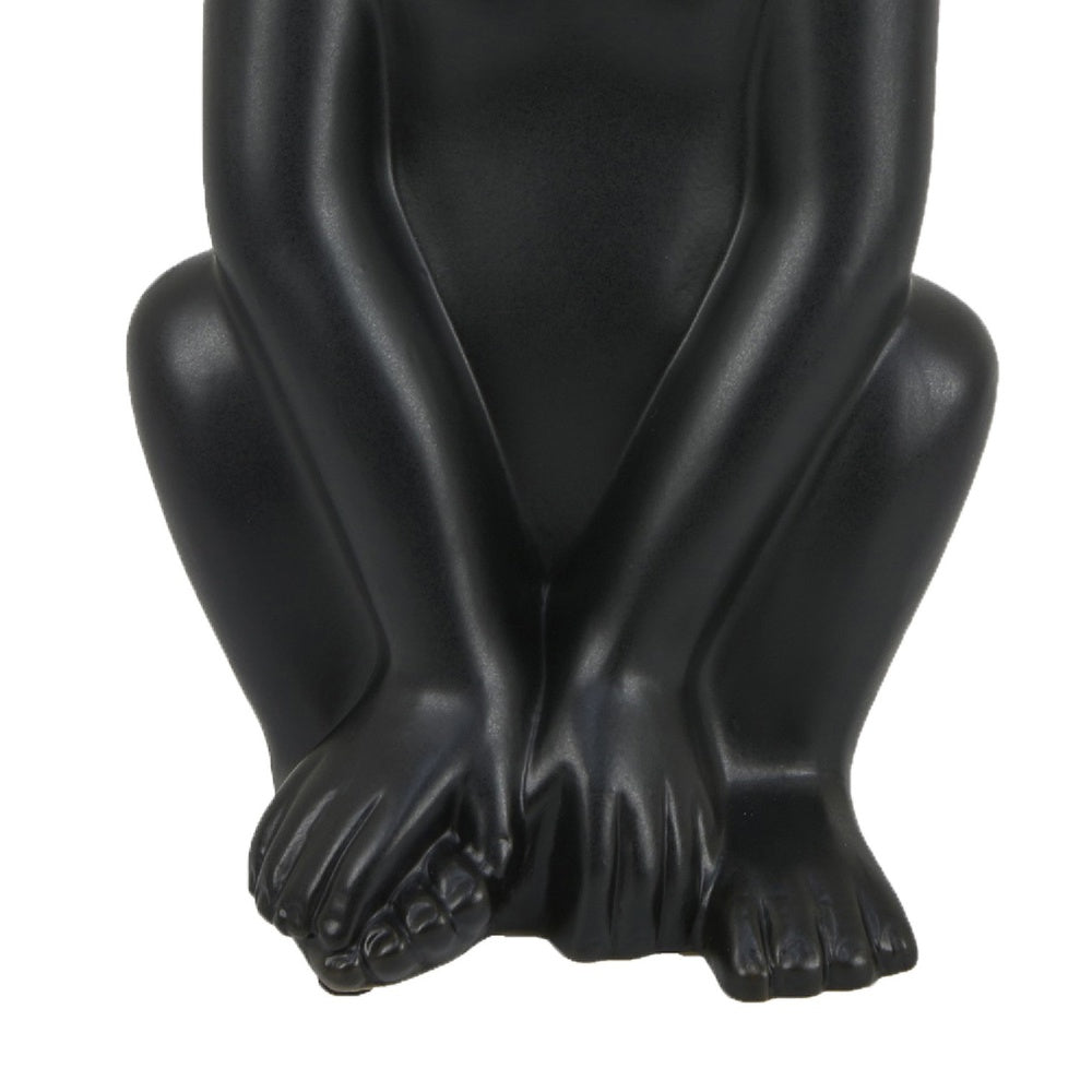 Nancy Decorative Monkey Sculpture in Seated Pose | Matte Black Ceramic 12"