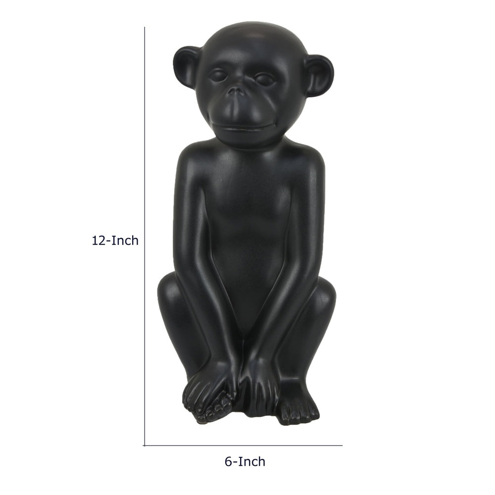 Nancy Decorative Monkey Sculpture in Seated Pose | Matte Black Ceramic 12"