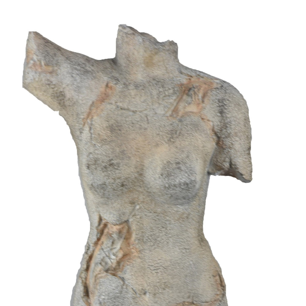 Ricky Female Torso Sculpture | Black Base | Distress Gray Resin 17"