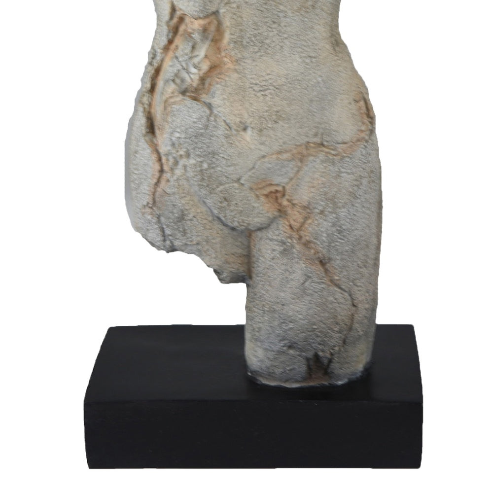 Ricky Female Torso Sculpture | Black Base | Distress Gray Resin 17"