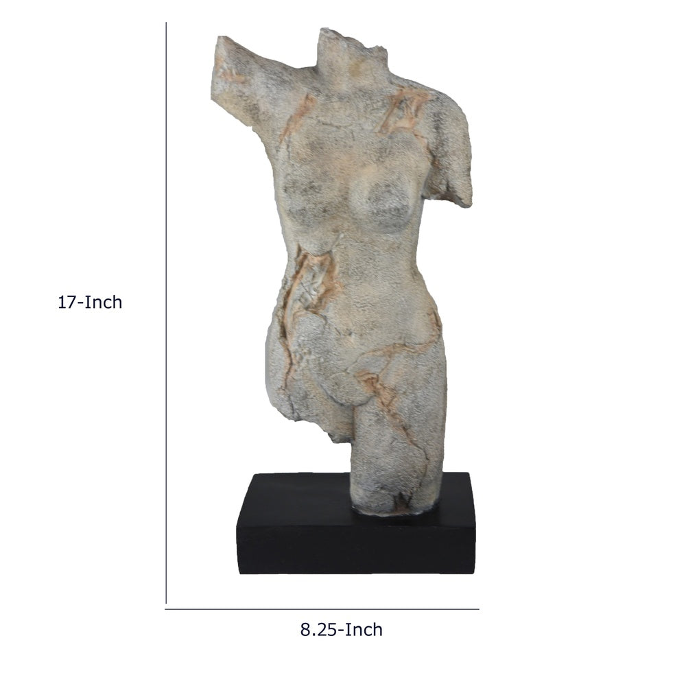 Ricky Female Torso Sculpture | Black Base | Distress Gray Resin 17"