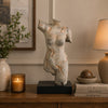 Ricky Female Torso Sculpture | Black Base | Distress Gray Resin 17"