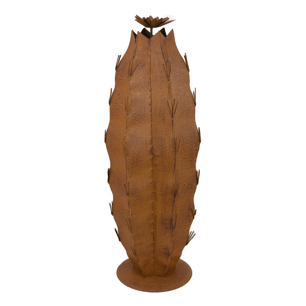 Wendy Decorative Cactus Sculpture on Round Base | Rustic Brown Metal