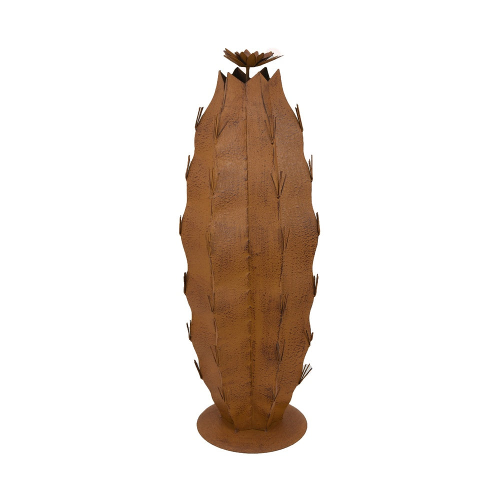 Wendy Decorative Cactus Sculpture on Round Base | Rustic Brown Metal