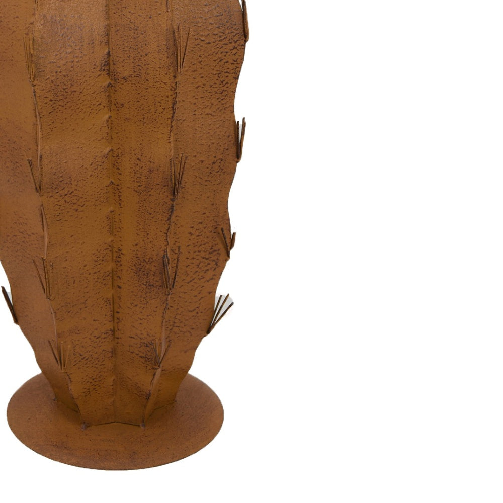 Wendy Decorative Cactus Sculpture on Round Base | Rustic Brown Metal