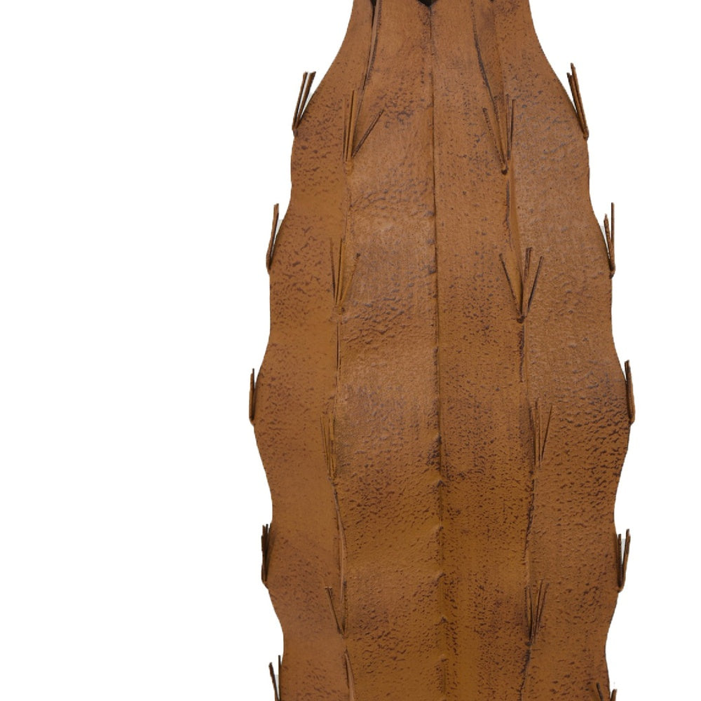 Wendy Decorative Cactus Sculpture on Round Base | Rustic Brown Metal