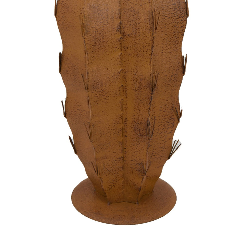 Wendy Decorative Cactus Sculpture on Round Base | Rustic Brown Metal