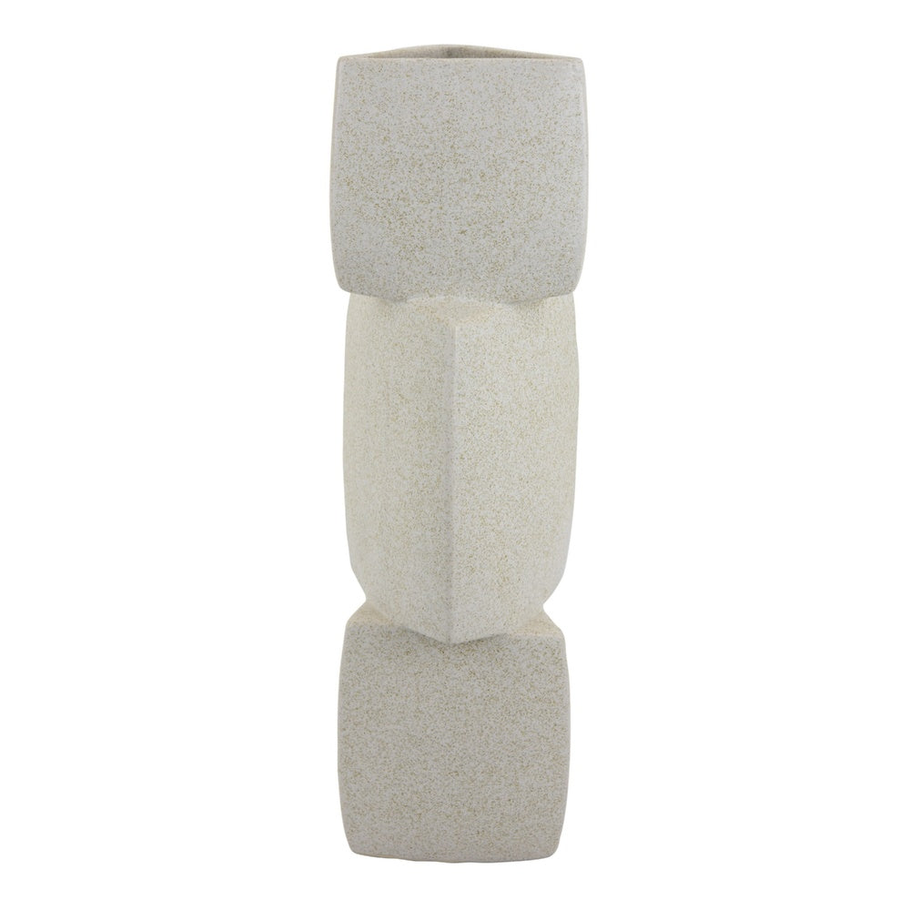 Emery Sculptural Vase with Geometric Details | White Textured Ceramic 20"