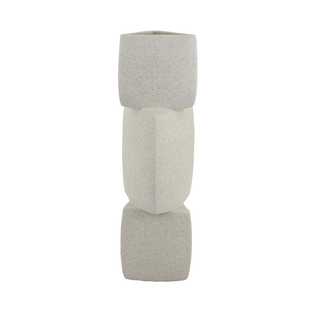 Emery Sculptural Vase with Geometric Details | White Textured Ceramic 20"