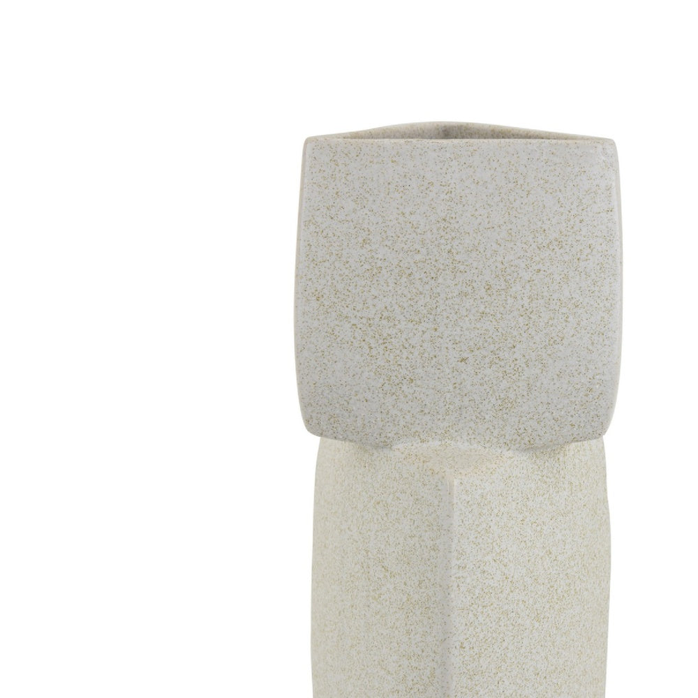 Emery Sculptural Vase with Geometric Details | White Textured Ceramic 20"