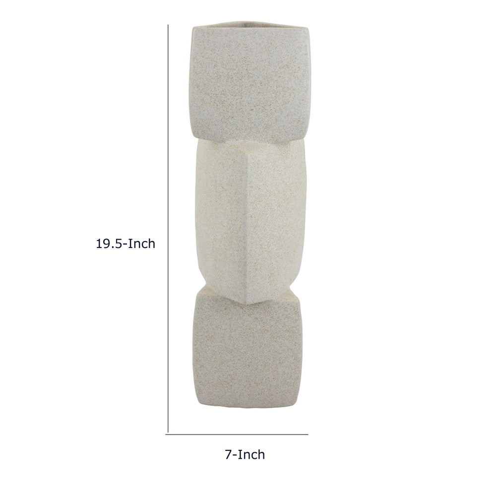 Emery Sculptural Vase with Geometric Details | White Textured Ceramic 20"