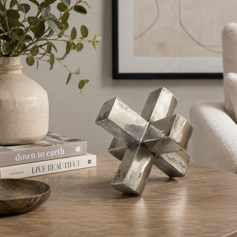 Pearl Abstract Starburst Tabletop Decorative Accent | Silver Metal 8"