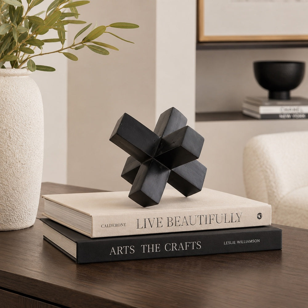 Pearl Abstract Starburst Tabletop Decorative Accent | Black Metal 8"