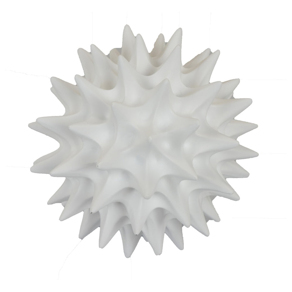 Saima Decorative Orb Sculpture with Spiked Patterns | White Resin 9"