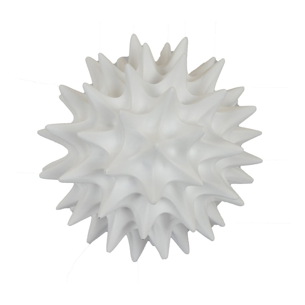 Saima Decorative Orb Sculpture with Spiked Patterns | White Resin 9"
