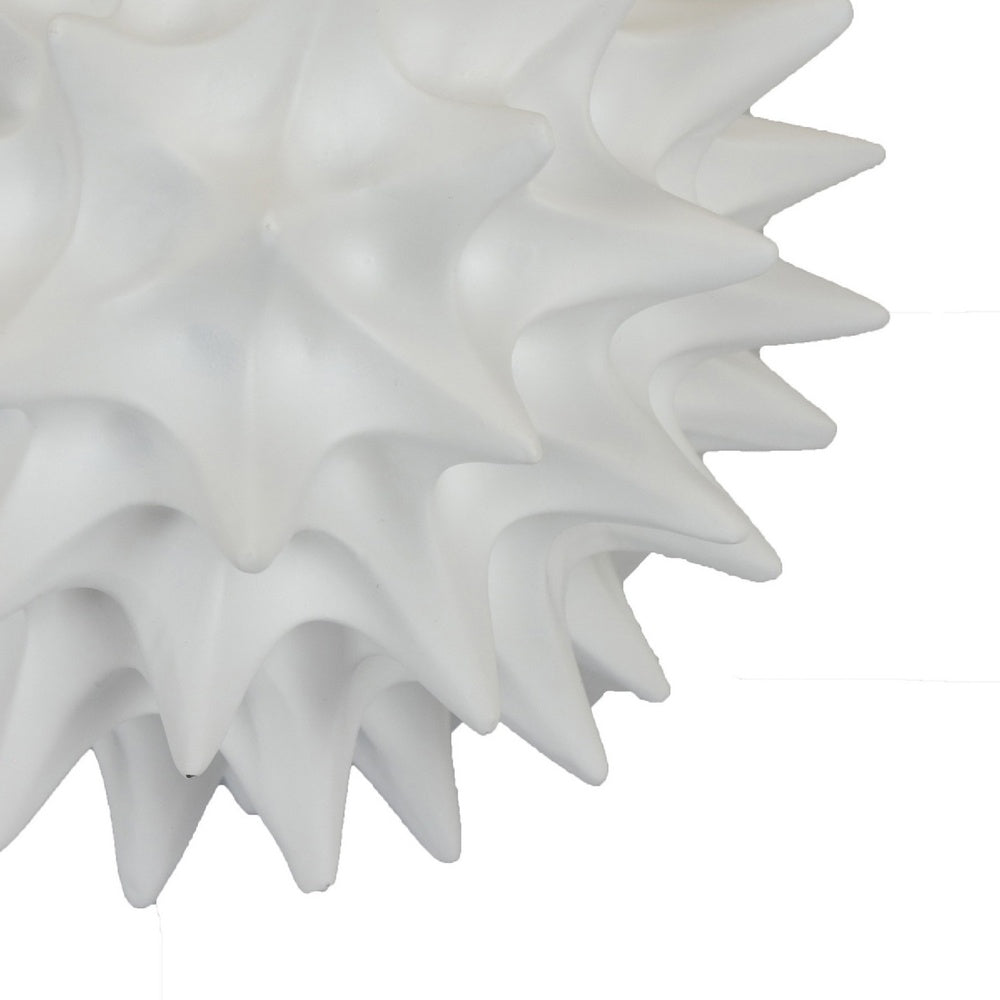 Saima Decorative Orb Sculpture with Spiked Patterns | White Resin 9"