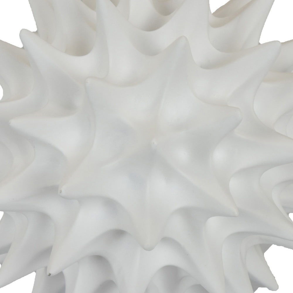 Saima Decorative Orb Sculpture with Spiked Patterns | White Resin 9"