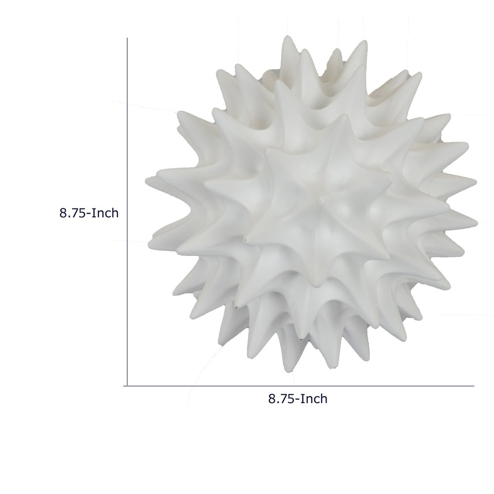 Saima Decorative Orb Sculpture with Spiked Patterns | White Resin 9"