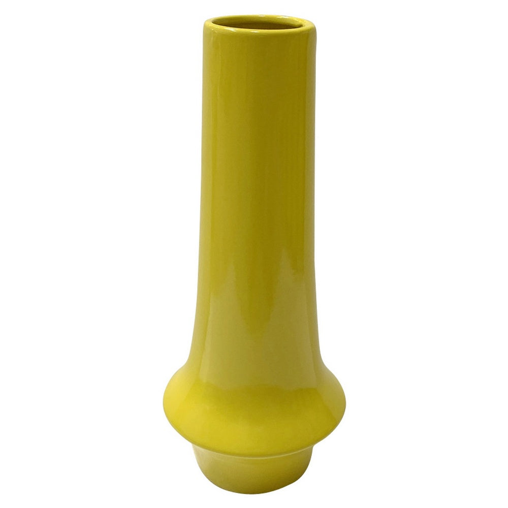 Ziva Tall Decorative Vase with Flared Base | Yellow Ceramic 16"