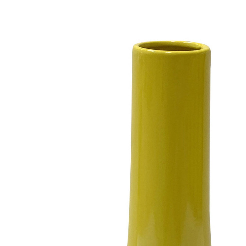 Ziva Tall Decorative Vase with Flared Base | Yellow Ceramic 16"