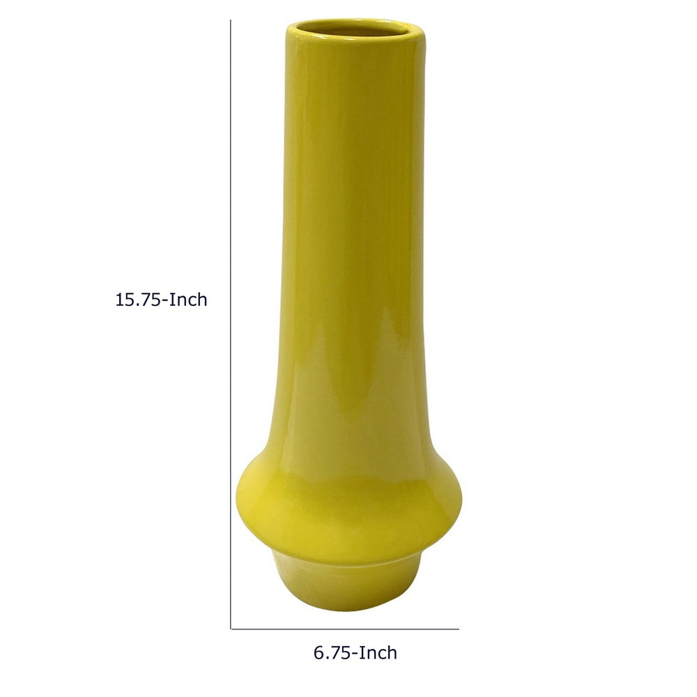 Ziva Tall Decorative Vase with Flared Base | Yellow Ceramic 16"