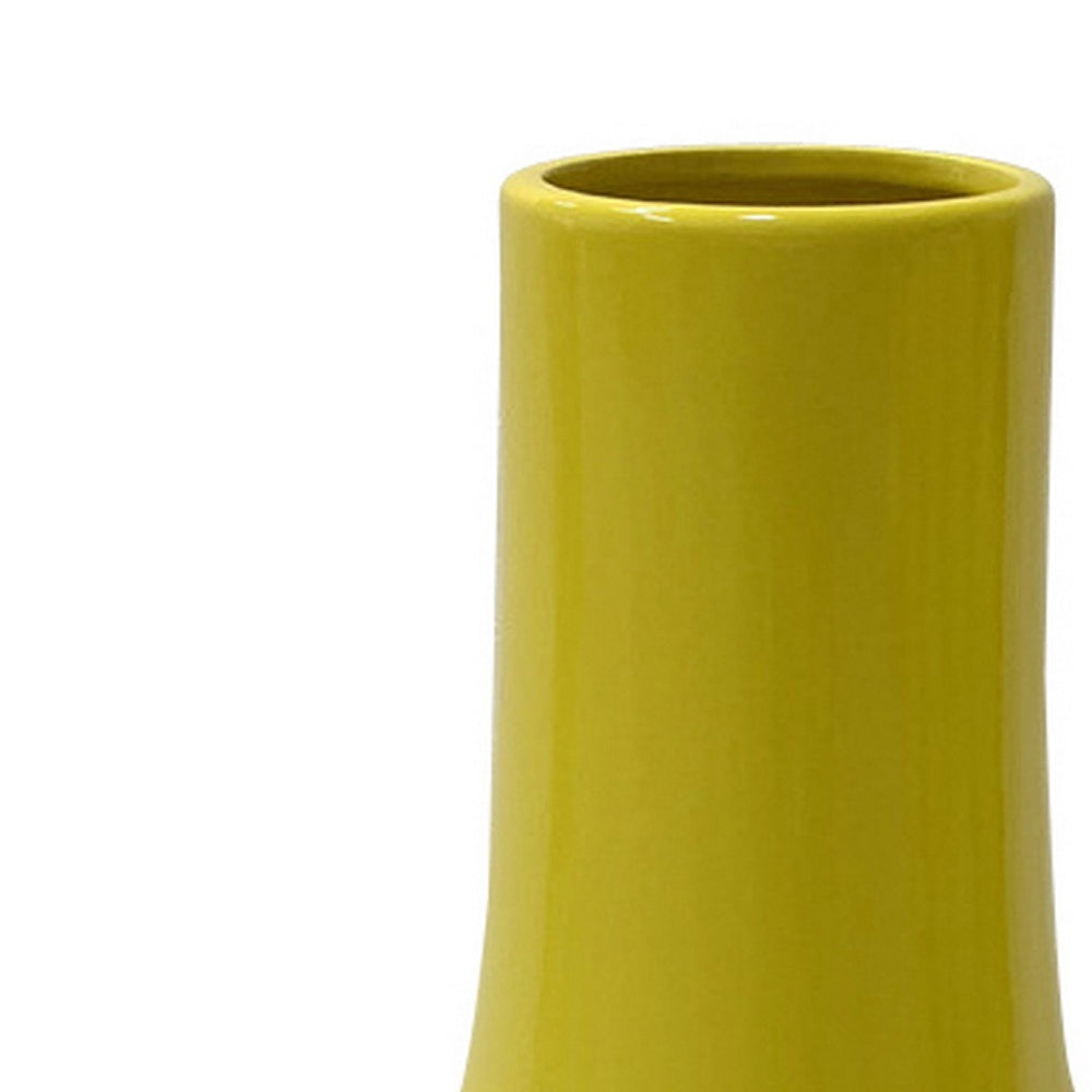 Ziva Modern Decorative Vase with Flared Base | Yellow Ceramic 12"