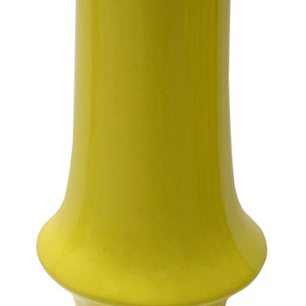 Ziva Modern Decorative Vase with Flared Base | Yellow Ceramic 12"