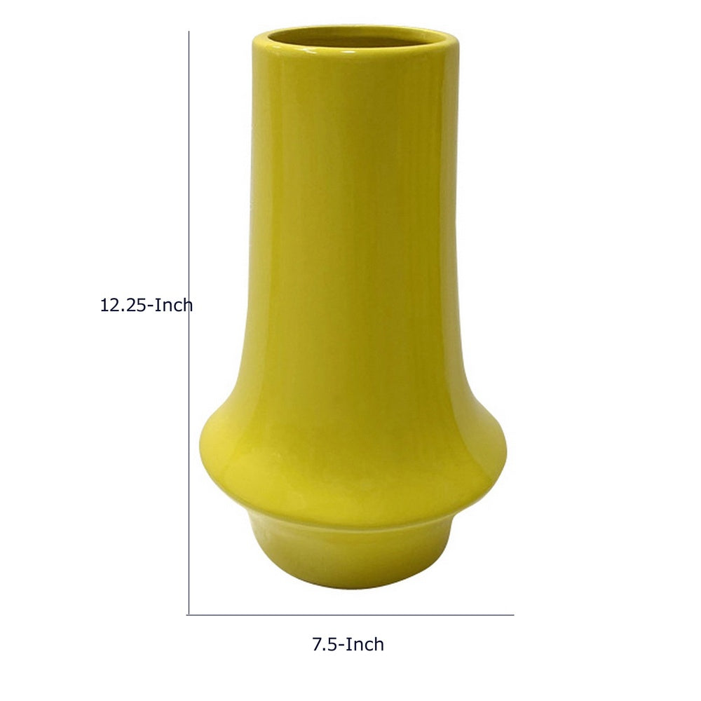 Ziva Modern Decorative Vase with Flared Base | Yellow Ceramic 12"