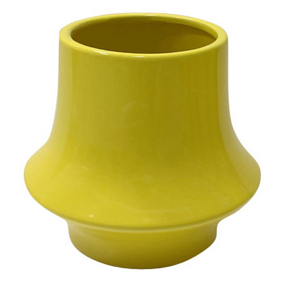 Ziva Modern Decorative Vase with Flared Base | Yellow Ceramic 9"