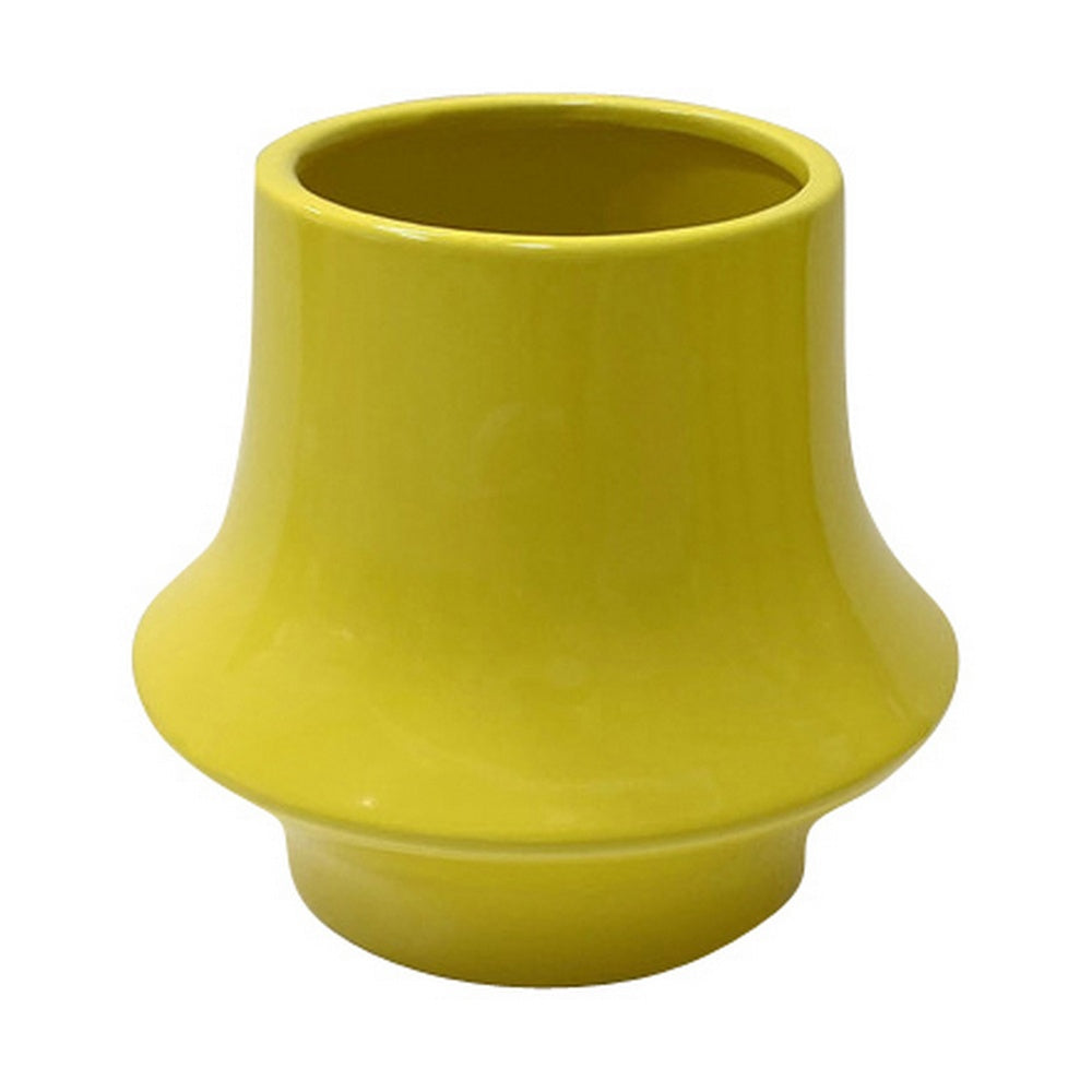 Ziva Modern Decorative Vase with Flared Base | Yellow Ceramic 9"