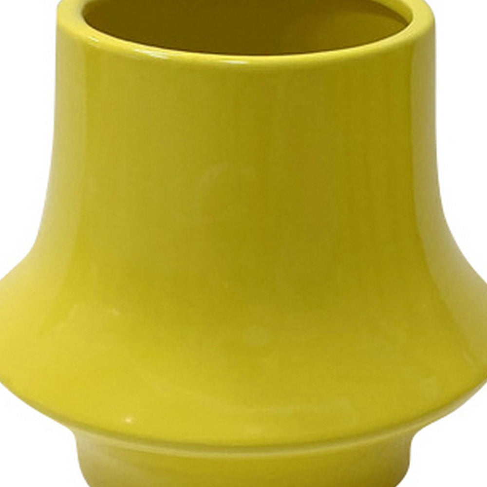Ziva Modern Decorative Vase with Flared Base | Yellow Ceramic 9"