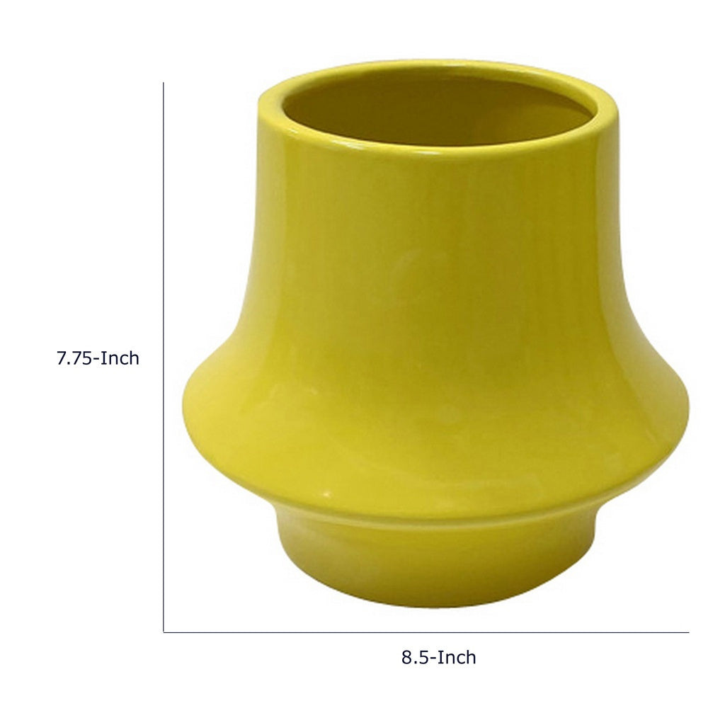 Ziva Modern Decorative Vase with Flared Base | Yellow Ceramic 9"