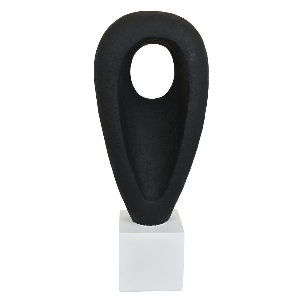 Decorative Tabletop Accent | White Marble Base | Black Teardrop | 18"