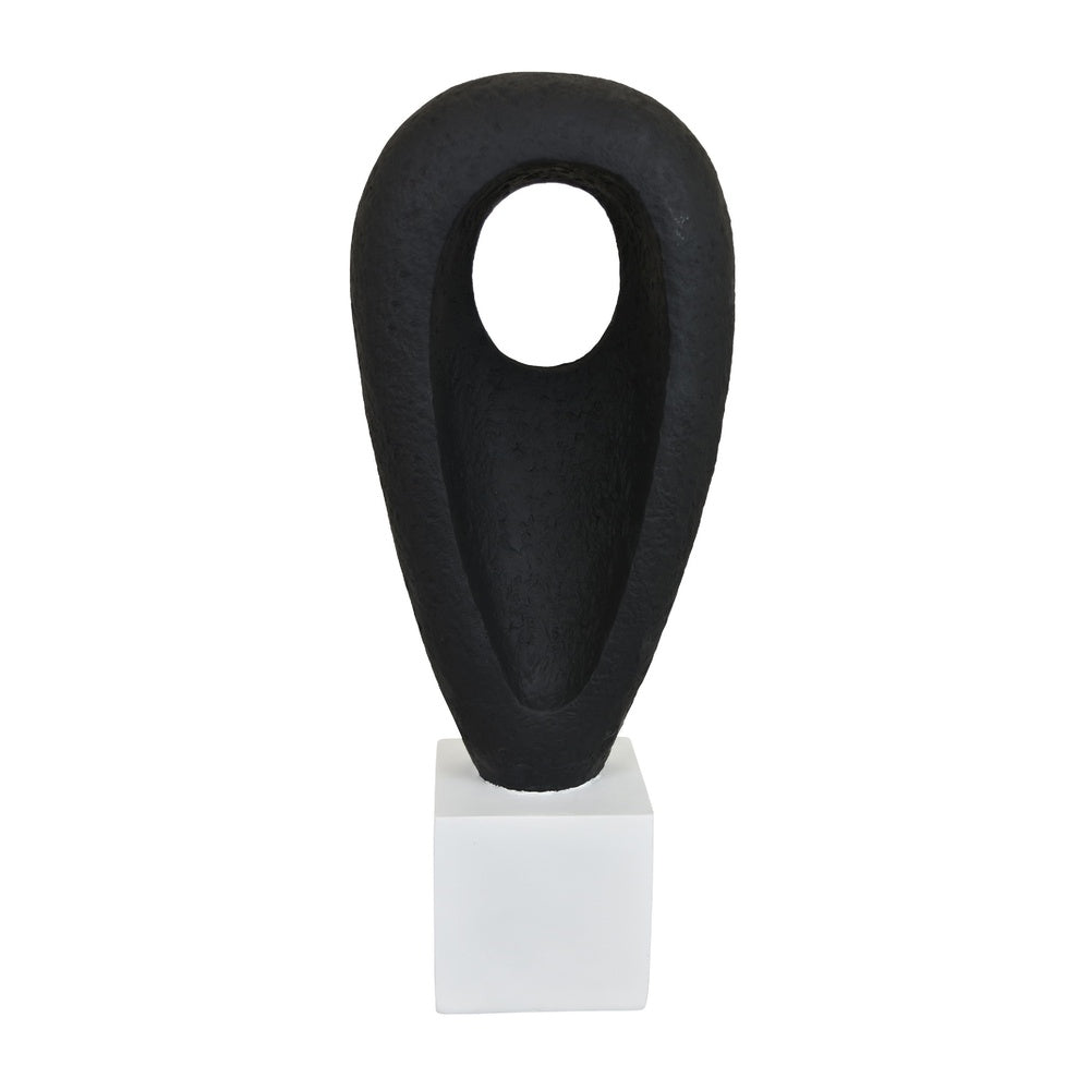 Decorative Tabletop Accent | White Marble Base | Black Teardrop | 18"
