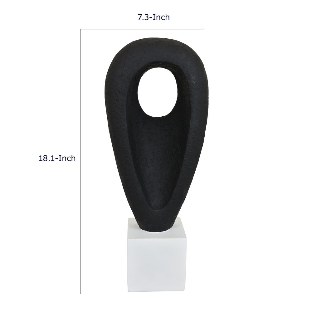 Decorative Tabletop Accent | White Marble Base | Black Teardrop | 18"